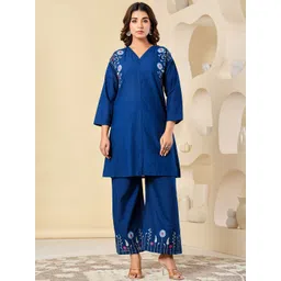 Chandbaali Embroidered Pure Cotton V-Neck Tunic With Palazzo Co-Ords-picture-29