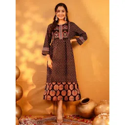 Chandbaali Women Ethnic Motifs Printed Fit & Flare Midi Dress-picture-15