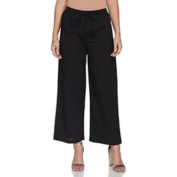 chanderkash Pack of 1 Stylish & Comfortable Rayon Cotton Straight Cut Wide Legs Palazzo Trousers for Women/Knitted Rayon Cotton Ethnic Palazzo White-picture-34