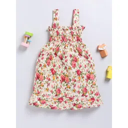 CHANDRIKA Girls Beige & Red Floral Printed Shoulder Strap Dress-picture-11