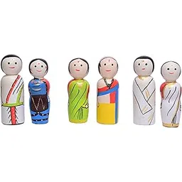 Channapatna Toys Wooden Peg Dolls South Indian Couples Non Toxic Colors (2 Years+) - Set of 6 Wooden Dolls | Pretend Play, Open Ended Toys-picture-26