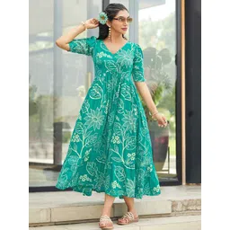 chansi Ethnic Floral Print V-Neck Short Sleeve Maxi Dress-picture-22
