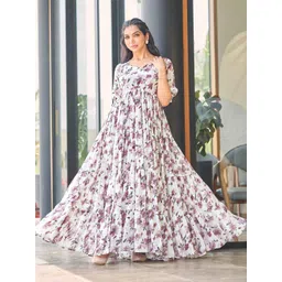CHANSI Floral Print Puff Sleeve Georgette Fit & Flare Maxi Dress-picture-23