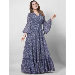 CHANSI Floral Printed Georgette Maxi Ethnic Gown-picture-19