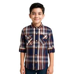 CHARCHIT Boys Comfort Checked Spread Collar Cotton Shirt-picture-52