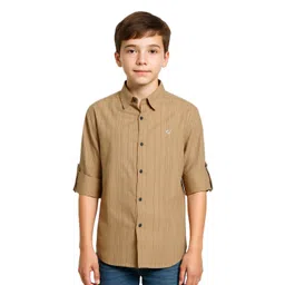 CHARCHIT Boys Comfort Fit Horizontal Striped Spread Collar Cotton Casual Shirt-picture-12