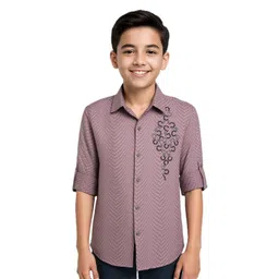CHARCHIT Boys Comfort Fit Textured Spread Collar Cotton Casual Shirt-picture-30