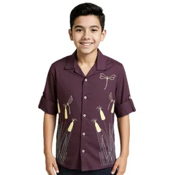 CHARCHIT Boys Comfort Graphic Embroidered Spread Collar Long Sleeves Cotton Shirt-picture-47