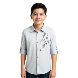 CHARCHIT Boys Comfort Regular Fit Floral Printed Spread Collar Cotton Casual Shirt-picture-17