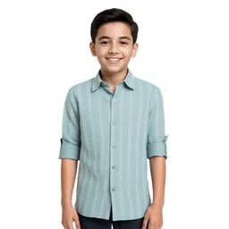 CHARCHIT Boys Comfort Textured Cutaway Collar Long Sleeves Cotton Shirt-picture-49