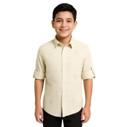Charchit Boys Cream Cotton Embroidered Comfort Fit Shirt-picture-39