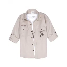 Charchit Boys Cream Cotton Printed Comfort Fit Shirt with T-Shirt-picture-37