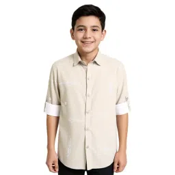 Charchit Boys Cream Cotton Printed Regular Fit Shirt-picture-33