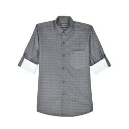 CHARCHIT Boys Geometric Printed Spread Collar Comfort Relaxed Fit Cotton Shirt-picture-18