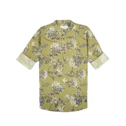 CHARCHIT Boys Green Cotton Floral Short Kurta-picture-15