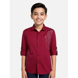 CHARCHIT Boys Maroon Cotton Lycra Embellished Shirt-picture-22