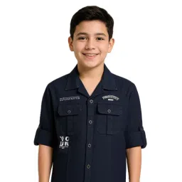 Charchit Boys Navy Blue Cotton Comfort Fit Printed Shirt-picture-19