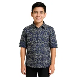 Charchit Boys Navy Blue Cotton Printed Shirt-picture-13