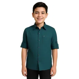CHARCHIT Boys Navy Blue Cotton Solid Shirt-picture-32