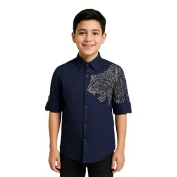 Charchit Boys Navy Comfort Fit Shirt-picture-39