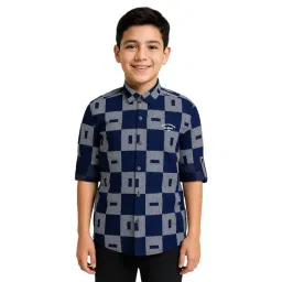 CHARCHIT Boys Navy Cotton Checks Shirt-picture-20