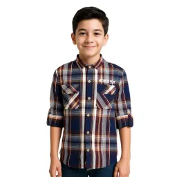 Charchit Boys Navy Cotton Chequered Regular Fit Shirt-picture-24