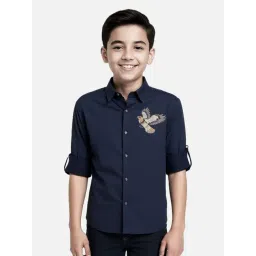 Charchit Boys Navy Cotton Comfort Fit Shirt-picture-21