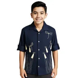 Charchit Boys Navy Cotton Embroidered Regular Fit Shirt-picture-18