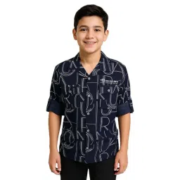 CHARCHIT Boys Navy Cotton Printed Shirt-picture-10