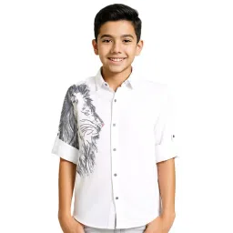 Charchit Boys White Cotton Embellished Regular Fit Shirt-picture-45