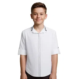 CHARCHIT Boys White Cotton Embellished Shirt-picture-31