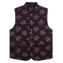CHARCHIT Boys Wine Cotton Blend Printed Nehru Jacket-picture-10