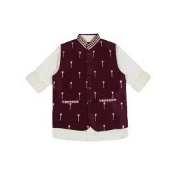 Charchit Maroon Cotton Comfort Fit Nehru Jacket with Shirt-picture-39