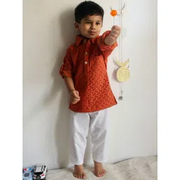 charkhee Boys Floral Regular Thread Work Pure Cotton Kurta with Pyjamas-picture-47