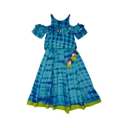 charkhee Girls Blue & Turquoise Printed Ready to Wear Lehenga &-picture-10