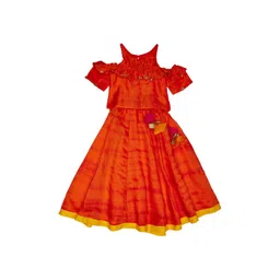 charkhee Girls Orange & Gold-Toned Ready to Wear Lehenga & Choli-picture-55