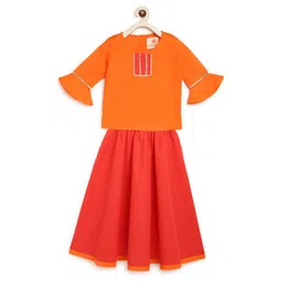 charkhee Girls Orange & Red Ready to Wear Lehenga &-picture-31
