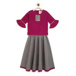 charkhee Girls Purple & Grey Ready to Wear Lehenga &-picture-33