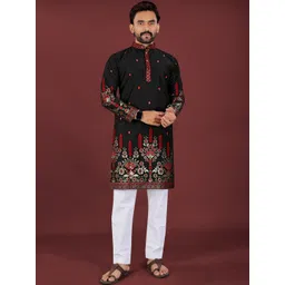 CHARLOTTE GRACIOUS Men Ethnic Motifs Embroidered Thread Work Grandeur & Majestic Artwork Jacquard Kurta-picture-13