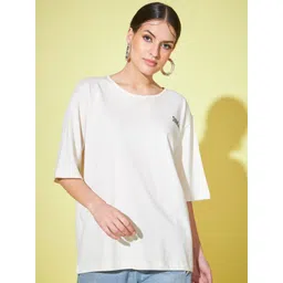 CHARMGAL Drop-Shoulder Sleeves Cotton Longline Relaxed Fit T-shirt-picture-21