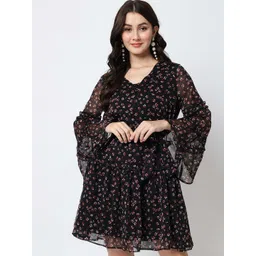 CHARMGAL Floral Printed Bell Sleeves Fit & Flare Dress-picture-40