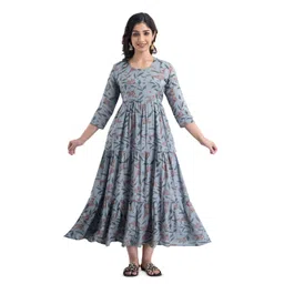 Charnest Printed Fit and Flared Grey Midi Dress-picture-36
