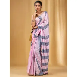 CHARUKRITI Baby Pink Cotton Saree With Unstitched Blouse-picture-40