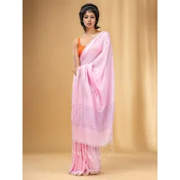 CHARUKRITI Baby Pink Cotton Saree With Unstitched Blouse-picture-15