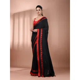 CHARUKRITI Black Cotton Solid Saree With Unstitched Blouse-picture-37