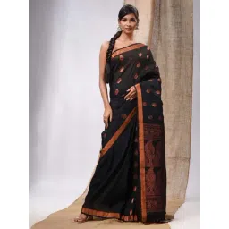 CHARUKRITI Black Linen Woven Saree With Unstitched Blouse-picture-12