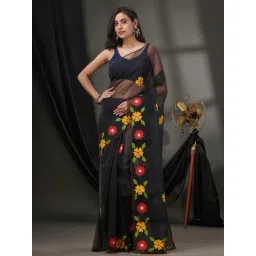 CHARUKRITI Black Silk Embroidered Saree-picture-17