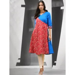 CHARUKRITI Blue & Red Cotton Printed Angrakha Kurta-picture-45