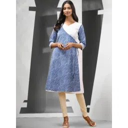 CHARUKRITI Blue & White Cotton Printed Angrakha Kurta-picture-17