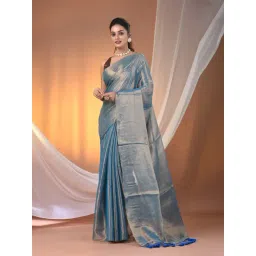 CHARUKRITI Blue Blended Solid Saree With Unstitched Blouse-picture-35